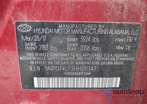 2017 Hyundai Elantra Se из США, поврежденный, VIN 5NPD74LF2HH211347